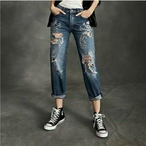 Free People Boyfriend Rhinestone Jeans 31